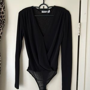 Sheer long sleeve bodysuit, Noisy May XS, black, plunge neck